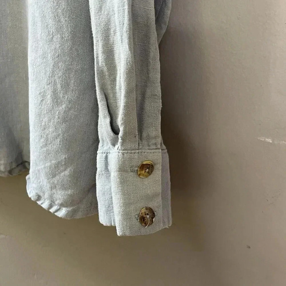 Sand Snow 100% Stonewashed Linen Long Sleeve Shirt Blue L/XL Seashell Buttons - Picture 9 of 14